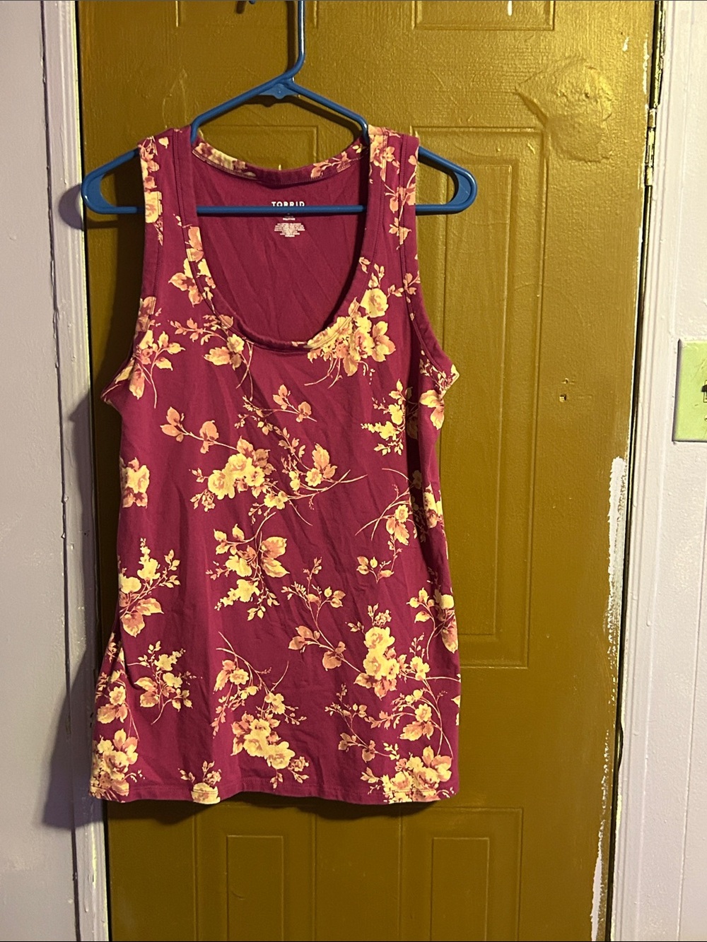 torrid Floral Scoop Tank in Burgundy and Yellow
